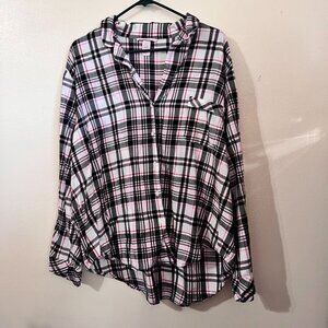 Victoria's Secret Plaid Long Sleeve Pajama Pant Set Pink and Black size XXL